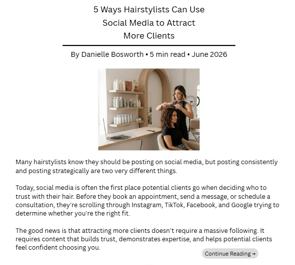 Long-form article about social media content for hairstylists